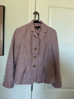 Talbots Women Peplum 100% Wool Pink Lined 3 Button Blazer Jacket Size 8 Petite.